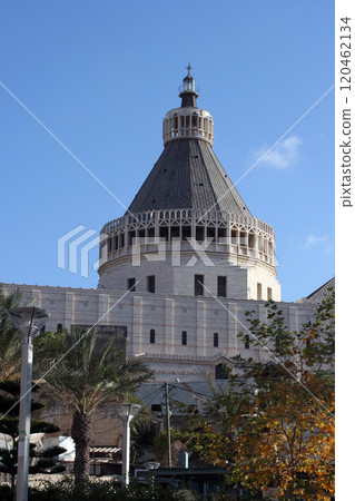 The Basilica of the Annunciation in Nazareth, Israel, stands on the site where the archangel Gabriel announced to Mary the forthcoming birth of Jesus 120462134
