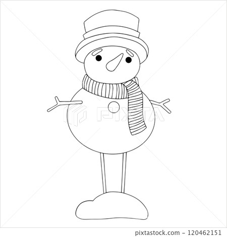 coloring book. cute vector illustration, christmas snowman. funny character, doodle coloring book. cute vector illustration, christmas snowman. funny character, doodle 120462151