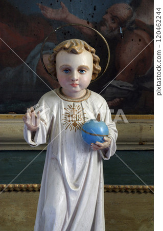 Infant Jesus of Prague, statue on the altar of St. Valentine in the parish church of St. Anthony the Hermit in Slavetic, Croatia Infant Jesus of Prague, statue on the altar of St. Valentine in the parish church of St. Anthony the Hermit in Slavetic, Croatia 120462244