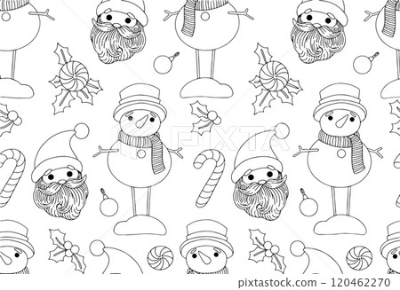 Coloring book. Christmas vector seamless pattern. cute baby snowman print. In doodle style 120462270