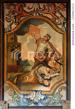 Martyrdom and Death of St. Barbara, altarpiece in the Church of the Saint Barbara in Velika Mlaka, Croatia 120462323