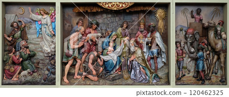 Nativity Scene, altarpiece in the church of Saint Matthew in Stitar, Croatia Nativity Scene, altarpiece in the church of Saint Matthew in Stitar, Croatia 120462325