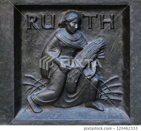 The pious Ruth, relief on the door of the Grossmunster ("great minster") church in Zurich, Switzerland The pious Ruth, relief on the door of the Grossmunster ("great minster") church in Zurich, Switzerland 120462333