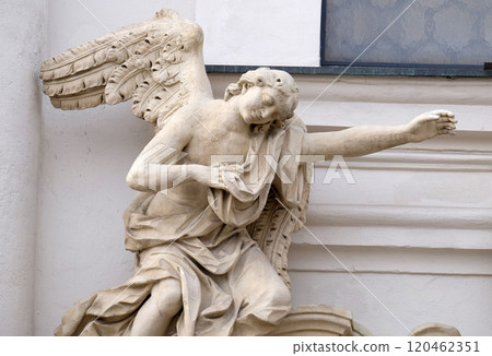 Angel on the portal of Mariahilf church in Graz, Styria, Austria on January 10, 2015. Angel on the portal of Mariahilf church in Graz, Styria, Austria on January 10, 2015. 120462351