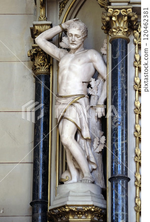 Saint Sebastian, statue on the altar of Saint Jerome in Zagreb cathedral Saint Sebastian, statue on the altar of Saint Jerome in Zagreb cathedral 120462381