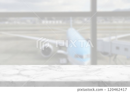 White Marble Table with Blurred Airport Window Background 120462417