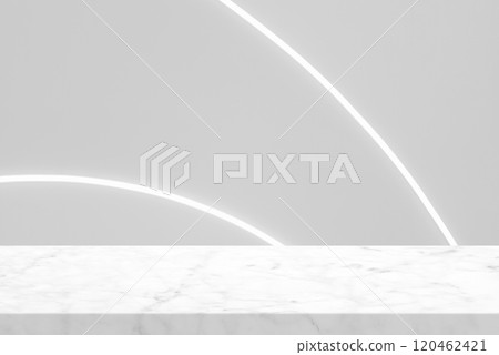 Marble Table with White Wall Texture Background with LED Strips Marble Table with White Wall Texture Background with LED Strips 120462421