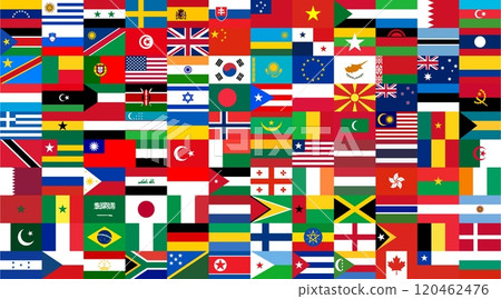 Set of international flags combined into a horizontal banner HD format. Flags of world countries united in banner. Vector 120462476