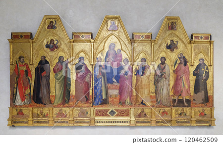 Madonna and Child enthroned between Saints, Basilica of Santa Croce (Basilica of the Holy Cross) - famous Franciscan church in Florence, Italy 120462509