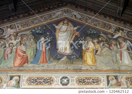 Ascension, fresco by Niccolo di Pietro Gerini, Sacristy in Basilica di Santa Croce (Basilica of the Holy Cross) - famous Franciscan church in Florence, Italy 120462512