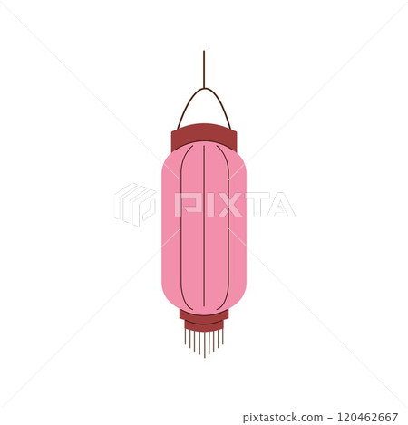 Pink Chinese lantern with a simple and elegant design in flat style. Aesthetic and cultural art perfect for festive and Asian themed project. Isolated on a white background. 120462667
