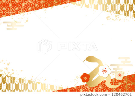 2025 Year of the Snake New Year's card Japanese pattern frame horizontal 120462701
