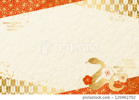 2025 Year of the Snake New Year's card Japanese pattern Japanese paper background Horizontal 120462702
