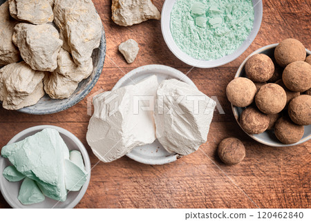 Edible caramel and green clay or edible chalk 120462840