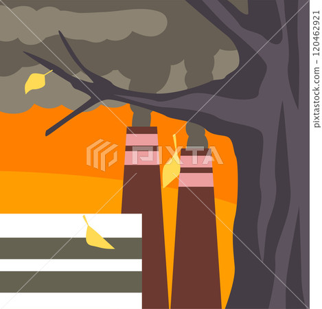 Industrial Factory Building and Smoking Chimney Pipes, Nature Pollution Plant, Industrial Smog Vector Illustration 120462921