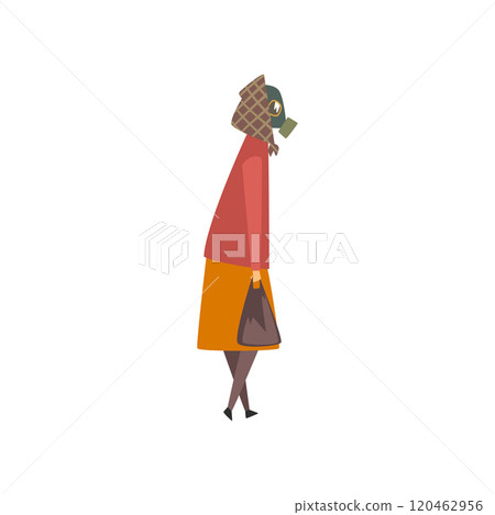 Woman Wearing Protective Gas Mask, People Suffering from Industrial Smog Vector Illustration Woman Wearing Protective Gas Mask, People Suffering from Industrial Smog Vector Illustration 120462956