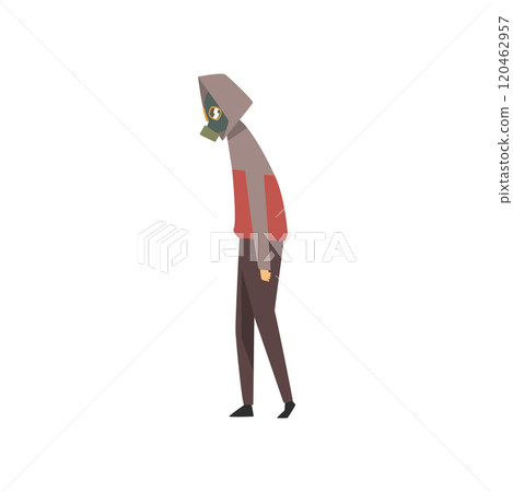 Man Wearing Protective Gas Mask Against Air Pollution, People Suffering from Industrial Smog Vector Illustration Man Wearing Protective Gas Mask Against Air Pollution, People Suffering from Industrial Smog Vector Illustration 120462957