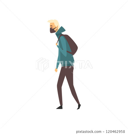 Man Wearing Protective Face Mask, People Suffering from Industrial Smog Vector Illustration Man Wearing Protective Face Mask, People Suffering from Industrial Smog Vector Illustration 120462958