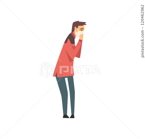 Young Man Wearing Protective Mask, Unhappy Guy Suffering from Industrial Smog Vector Illustration Young Man Wearing Protective Mask, Unhappy Guy Suffering from Industrial Smog Vector Illustration 120462962