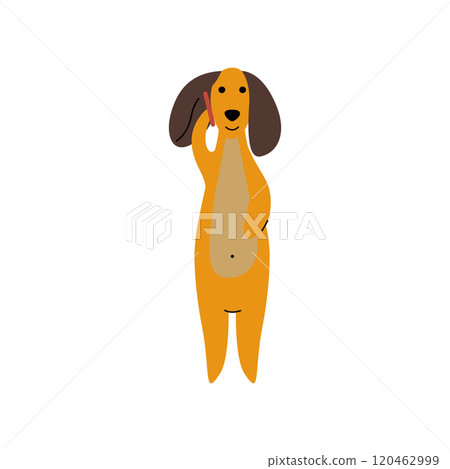 Purebred Brown Dachshund Dog Talking on Phone, Funny Playful Pet Animal Cartoon Character Vector Illustration Purebred Brown Dachshund Dog Talking on Phone, Funny Playful Pet Animal Cartoon Character Vector Illustration 120462999