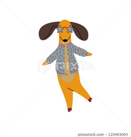 Purebred Brown Dachshund Dog Wearing Trendy Clothes , Funny Playful Pet Animal Cartoon Character Vector Illustration Purebred Brown Dachshund Dog Wearing Trendy Clothes , Funny Playful Pet Animal Cartoon Character Vector Illustration 120463005