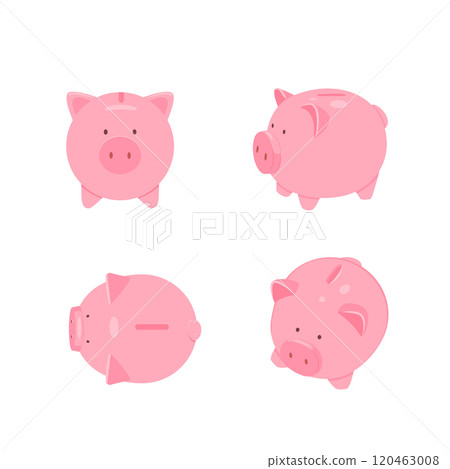 Set of pink piggy banks from different angles. Vector illustration for designs 120463008