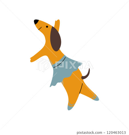 Purebred Brown Dachshund Dog Wearing Skirt Dancing, Funny Playful Pet Animal Cartoon Character Vector Illustration Purebred Brown Dachshund Dog Wearing Skirt Dancing, Funny Playful Pet Animal Cartoon Character Vector Illustration 120463013