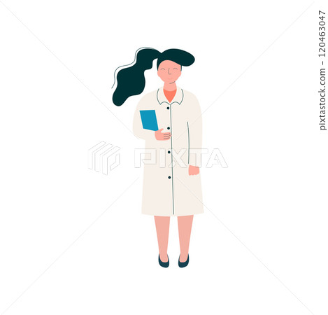 Female Professional Doctor Character, Worker of Medical Clinic or Hospital in in White Lab Coat Vector Illustration 120463047
