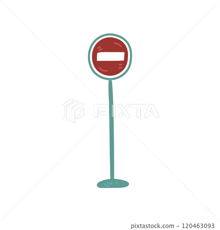 Warning Road Sign, Urban Architecture Design Element Cartoon Vector Illustration 120463093