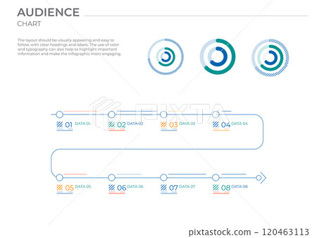 Coverage audience business charts in color. Vector data illustration. Coverage audience business charts in color. Vector data illustration. 120463113