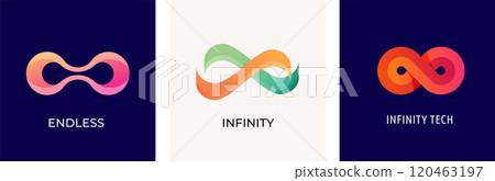 Set of Infinity logos, mobius ribbon symbols, icons. Infinity 3D, modern minimalist style. Colorful Set of Infinity logos, mobius ribbon symbols, icons. Infinity 3D, modern minimalist style. Colorful 120463197