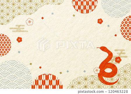 2025 Year of the Snake New Year's card Japanese pattern Japanese paper background Horizontal 2025 Year of the Snake New Year's card Japanese pattern Japanese paper background Horizontal 120463228