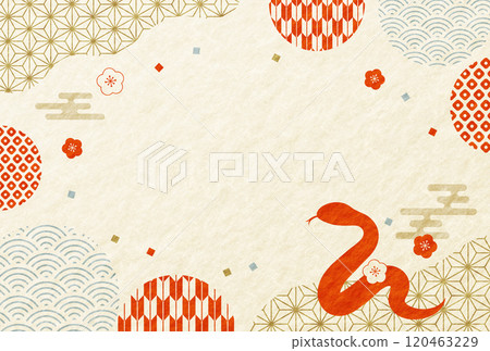 2025 Year of the Snake New Year's card Japanese pattern Japanese paper background Horizontal 120463229