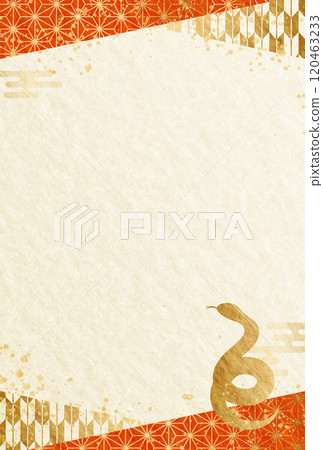 2025 Year of the Snake New Year's card Japanese pattern Japanese paper background Vertical 120463233
