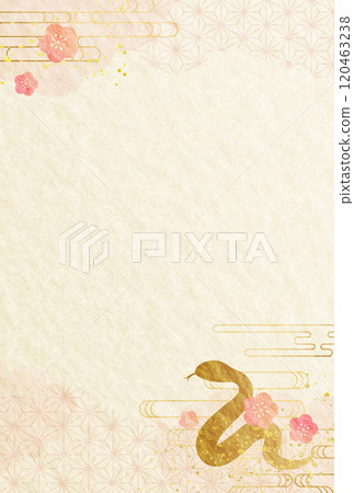 2025 Year of the Snake Japanese paper New Year's card Pink Plum Japanese pattern background 2025 Year of the Snake Japanese paper New Year's card Pink Plum Japanese pattern background 120463238