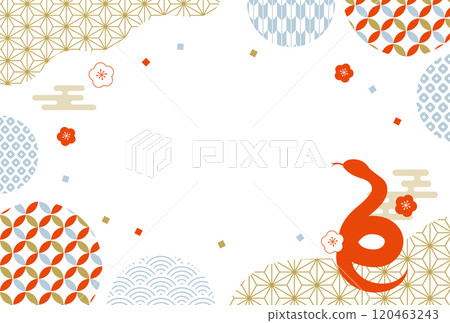2025 蛇年新年賀卡日式圖案框架水平 120463243