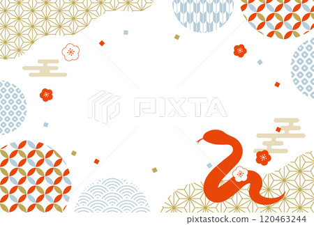 2025 蛇年新年賀卡日式圖案框架水平 120463244