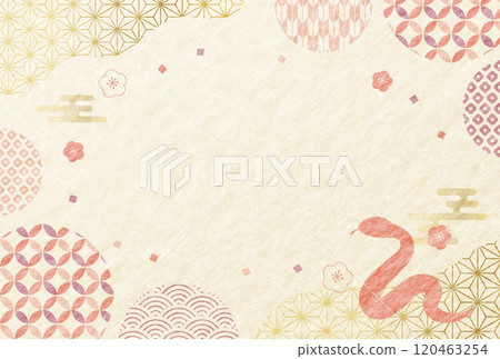 Cute snake year new year card Japanese pattern Japanese paper background 2025 120463254