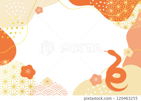 2025蛇年新年賀卡梅花與日本圖案蛇剪影框架水平 120463255