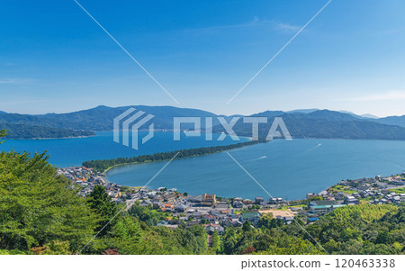 View from Kasamatsu Park (north side) of Amanohashidate, one of the Three Most Scenic Spots of Japan 120463338
