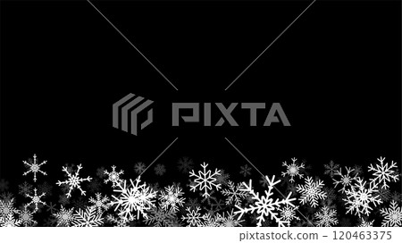 Christmas background with falling snowflakes. Winter holiday background or frame with pattern of holiday snow. 120463375