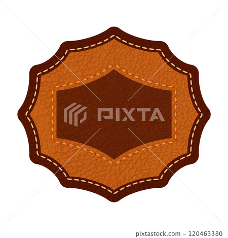 Leather label with grungy texture and seam. Brown lag element or sign, isolated for cloth design 120463380