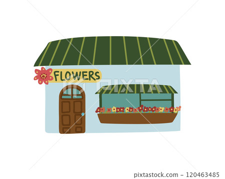 Small Flower Shop Public City Building, Front View Cartoon Vector Illustration Small Flower Shop Public City Building, Front View Cartoon Vector Illustration 120463485