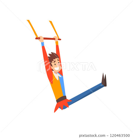 Smiling Man Aerial Gymnast Acrobat Performing in Circus Show Cartoon Vector Illustration 120463500