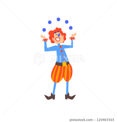 Happy Clown Juggling with Balls in Circus Show Cartoon Vector Illustration 120463503