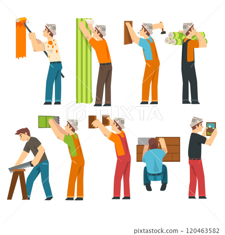 Professional Workers Set, Handymen Characters Working with Equipment Vector Illustration 120463582