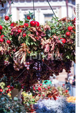 Autumnal composition with ripe fruits and vegetables Autumnal composition with ripe fruits and vegetables 120463666