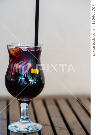 Sangria cocktail in carafe and glass Sangria cocktail in carafe and glass 120463707