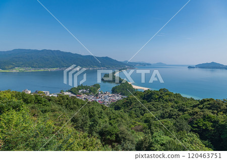 View from Mt. Monju (south side) of Amanohashidate, one of the Three Most Scenic Spots of Japan 120463751