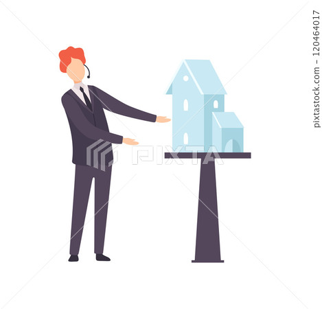 Male Professional Auctioneer Selling House from Auction Vector Illustration 120464017